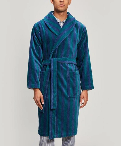 Shop Nufferton Roy Striped Cotton Robe In Blue