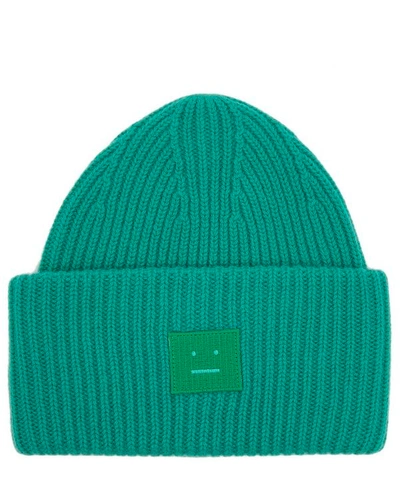 Shop Acne Studios Pansy Face Wool Beanie Hat In Bright Green