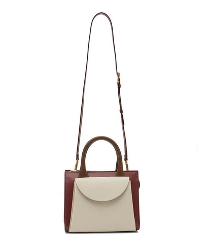 Shop Marni Law Two-tone Leather Cross-body Bag In Antique White And Ruby
