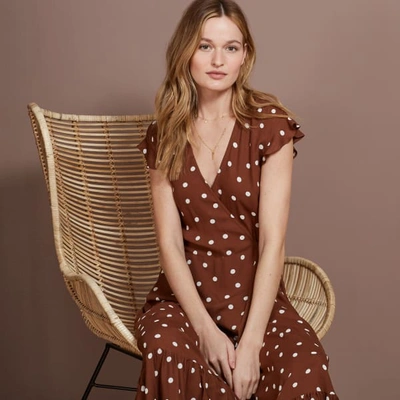 Shop Baukjen Genevieve Wrap Dress Cinnamon & Soft White Polka Print