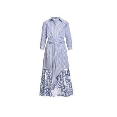 Shop Rumour London Santorini Belted Striped Shirt Dress With Embroidered Panel