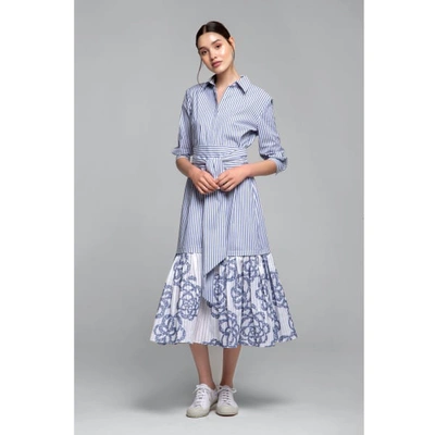 Shop Rumour London Santorini Belted Striped Shirt Dress With Embroidered Panel
