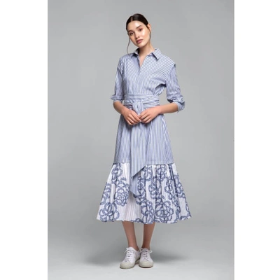 Rumour London Santorini Belted Striped Shirt Dress With Embroidered Panel In Shirt