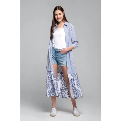 Rumour London Santorini Belted Striped Shirt Dress With Embroidered Panel In Shirt