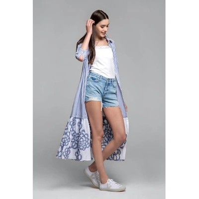 Rumour London Santorini Belted Striped Shirt Dress With Embroidered Panel In Shirt