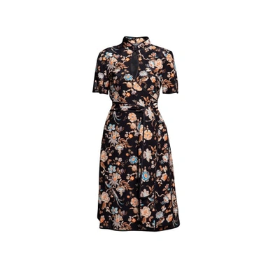 Shop Rumour London Akiko Kimono-style Silk Wrap Dress With Oriental Print In Black