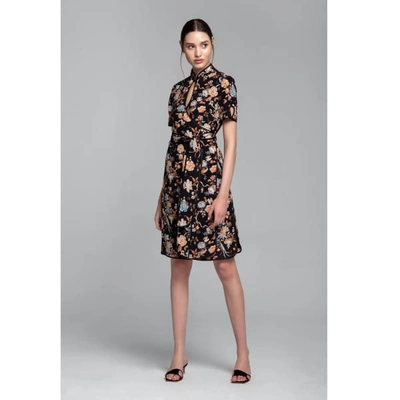 Shop Rumour London Akiko Kimono-style Silk Wrap Dress With Oriental Print In Black