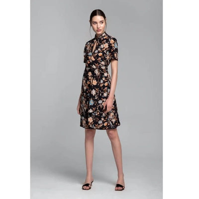 Rumour London Akiko Kimono-style Silk Wrap Dress With Oriental Print In Black In Wrap