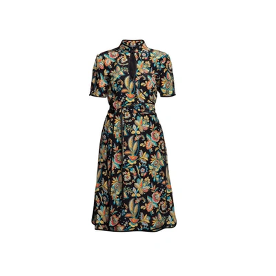 Shop Rumour London Akiko Kimono-style Silk Wrap Dress With Oriental Floral Print In Black