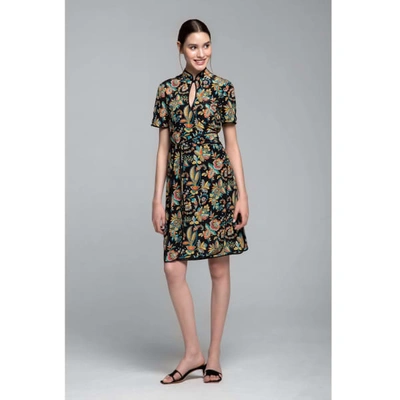 Shop Rumour London Akiko Kimono-style Silk Wrap Dress With Oriental Floral Print In Black