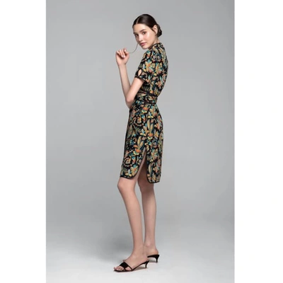 Shop Rumour London Akiko Kimono-style Silk Wrap Dress With Oriental Floral Print In Black