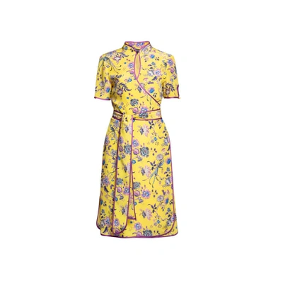 Rumour London Akiko Kimono-style Silk Wrap Dress With Oriental Print In Yellow In Wrap