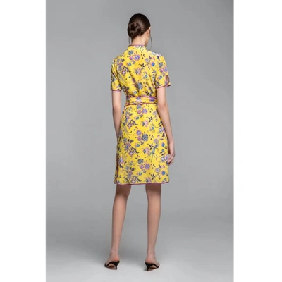 Shop Rumour London Akiko Kimono-style Silk Wrap Dress With Oriental Print In Yellow