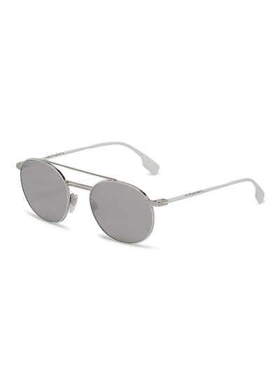 Shop Burberry Double Bridge Mirror Metal Round Sunglasses In Metallic