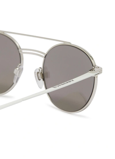 Shop Burberry Double Bridge Mirror Metal Round Sunglasses In Metallic