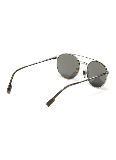 Shop Burberry Double Bridge Metal Round Sunglasses In Black