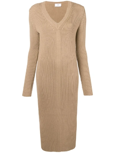 Shop Ami Alexandre Mattiussi Long Dress V Collar In Neutrals