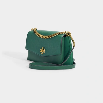 Shop Tory Burch | Kira Mixed Materials Crossbody Bag In Black Calfskin In Green