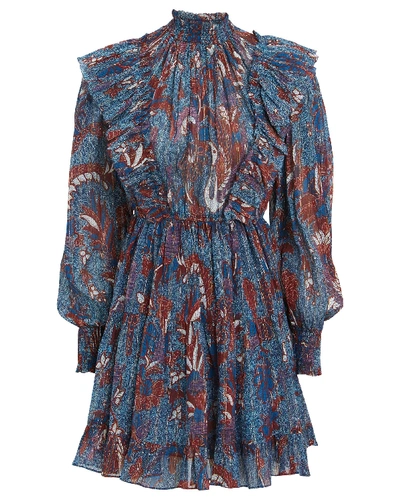 Shop Ulla Johnson Vienne Birds Of Paradise Mini Dress In Blue-med