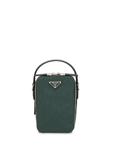 Shop Prada Brique Saffiano Leather Bag In Green