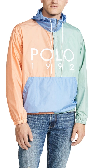 Shop Polo Ralph Lauren Nylon Colorblock Logo Anorak In Blue Multi