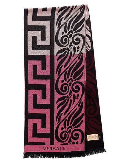 Shop Versace Greca Bicolor Scarf In Multicolor