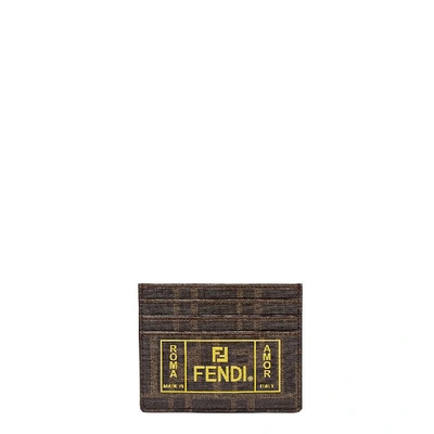 Shop Fendi Business Card Holder In Hw Tobacco Lime Palladio