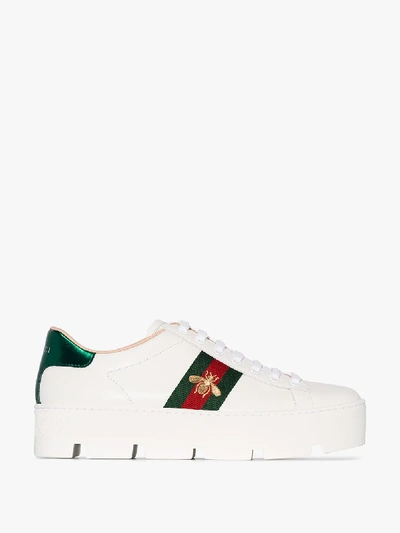 Shop Gucci White Ace 50 Platform Leather Sneakers