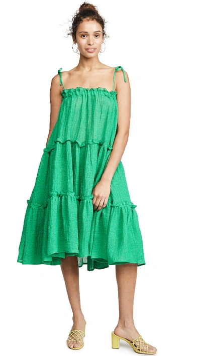 Shop Lisa Marie Fernandez Ruffle Peasant Dress In Green