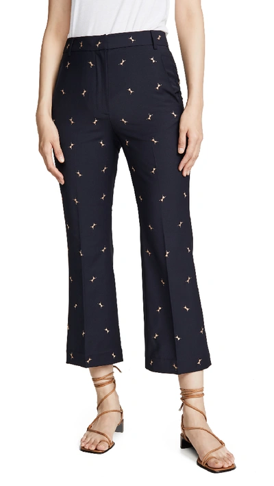 Shop Tibi Cropped Midrise Bootcut Pants In Dark Navy/camel Multi