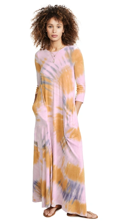 Shop Raquel Allegra 3/4 Sleeve Drama Maxi Dress In Solar Tie Dye