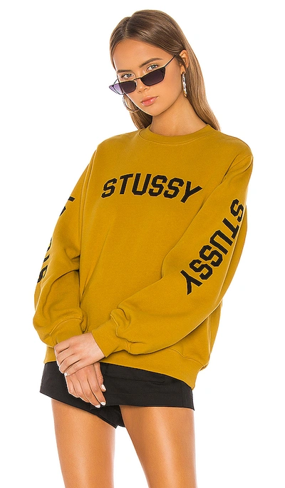 Shop Stussy Repeat Fleece Crew Pullover In Gold