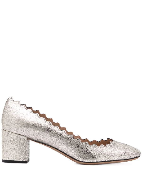 Lauren 50Mm Scalloped Metallic Leather Block Heel Pumps in 045 Grey Glitter Lauren 50Mm Scalloped Metallic Leather Block Heel Pumps in 045 Grey Glitter