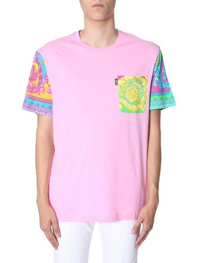 Shop Versace T-shirt With Baroque Inserts In Pink