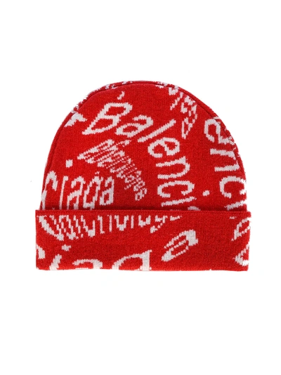 Shop Balenciaga Beanie Knit Wool Hat In Red White