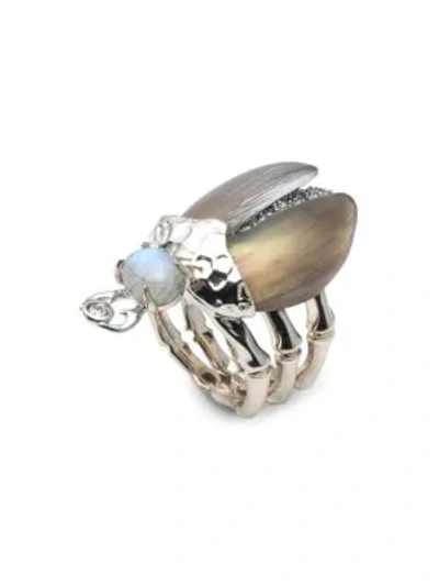 Shop Alexis Bittar Labradorite & Crystal Encrusted Scarab Ring In Beetle
