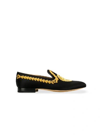 Shop Versace Embroidered Medusa Head Loafers In Black