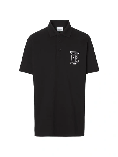 Shop Burberry Monogram Motif Cotton Piqué Polo Shirt In Black