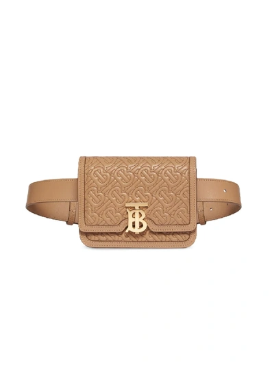 Shop Burberry Belted Quilted Monogram Lambskin Tb Bag In Neutrals