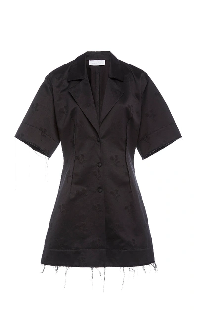 Shop Marina Moscone Frayed Jacquard Button Down Shirt In Black