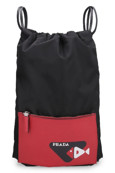 Shop Prada Nylon Drawstring Backpack In Black