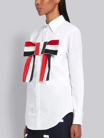 Shop Thom Browne Grosgrain Bow Shirt In White