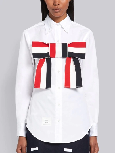 Shop Thom Browne Grosgrain Bow Shirt In White