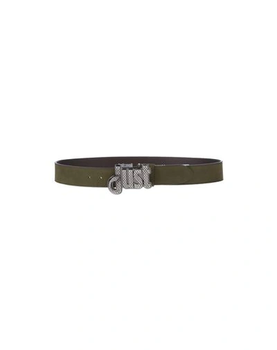 Shop Just Cavalli Leather Belt In Military Green