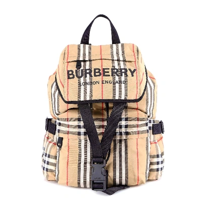 Shop Burberry Vintage Check Logo Backpack In Beige
