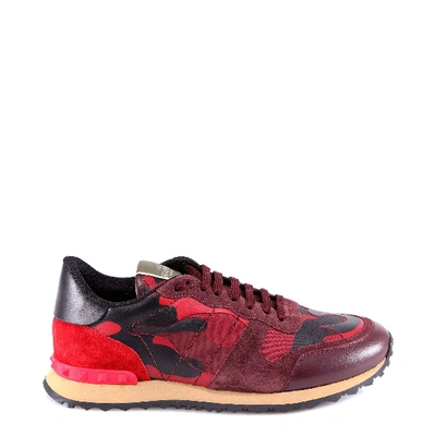 Shop Valentino Garavani Rockrunner Camouflage Sneakers In Red