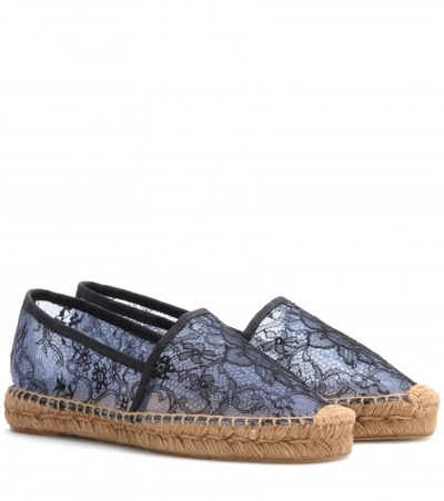 Dolce & Gabbana Floral Lace Espadrilles In Very Light Llue