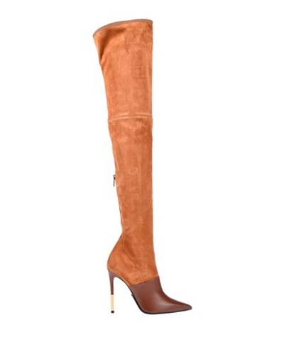Shop Balmain Woman Knee Boots Tan Size 8 Soft Leather In Brown