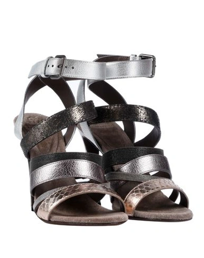 Shop Brunello Cucinelli Woman Sandals Platinum Size 7 Soft Leather In Grey