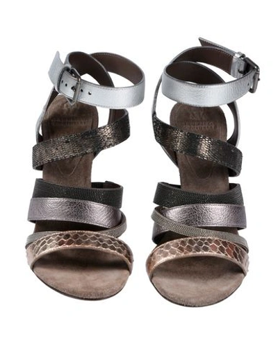 Shop Brunello Cucinelli Woman Sandals Platinum Size 7 Soft Leather In Grey